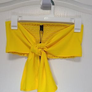 *NWT* Zaful Yellow Smocked Back Tie Front Tube Top Small